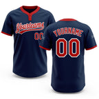 Custom Navy Red-White Two-Button Unisex Softball Jersey