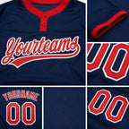 Custom Navy Red-White Two-Button Unisex Softball Jersey detail