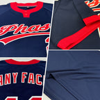 Custom Navy Red-White Two-Button Unisex Softball Jersey photo 2