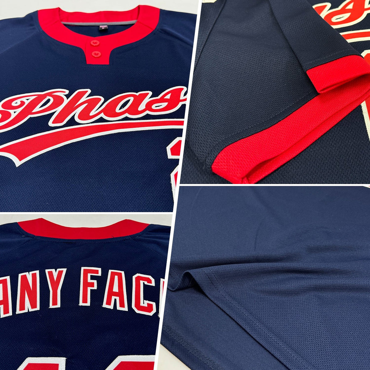 Custom Navy Red-White Two-Button Unisex Softball Jersey photo 2
