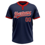 Custom Navy Red-White Two-Button Unisex Softball Jersey photo 3