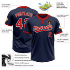 Custom Navy Red-White Two-Button Unisex Softball Jersey photo 4
