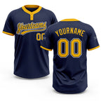 Custom Navy Gold-White Two-Button Unisex Softball Jersey