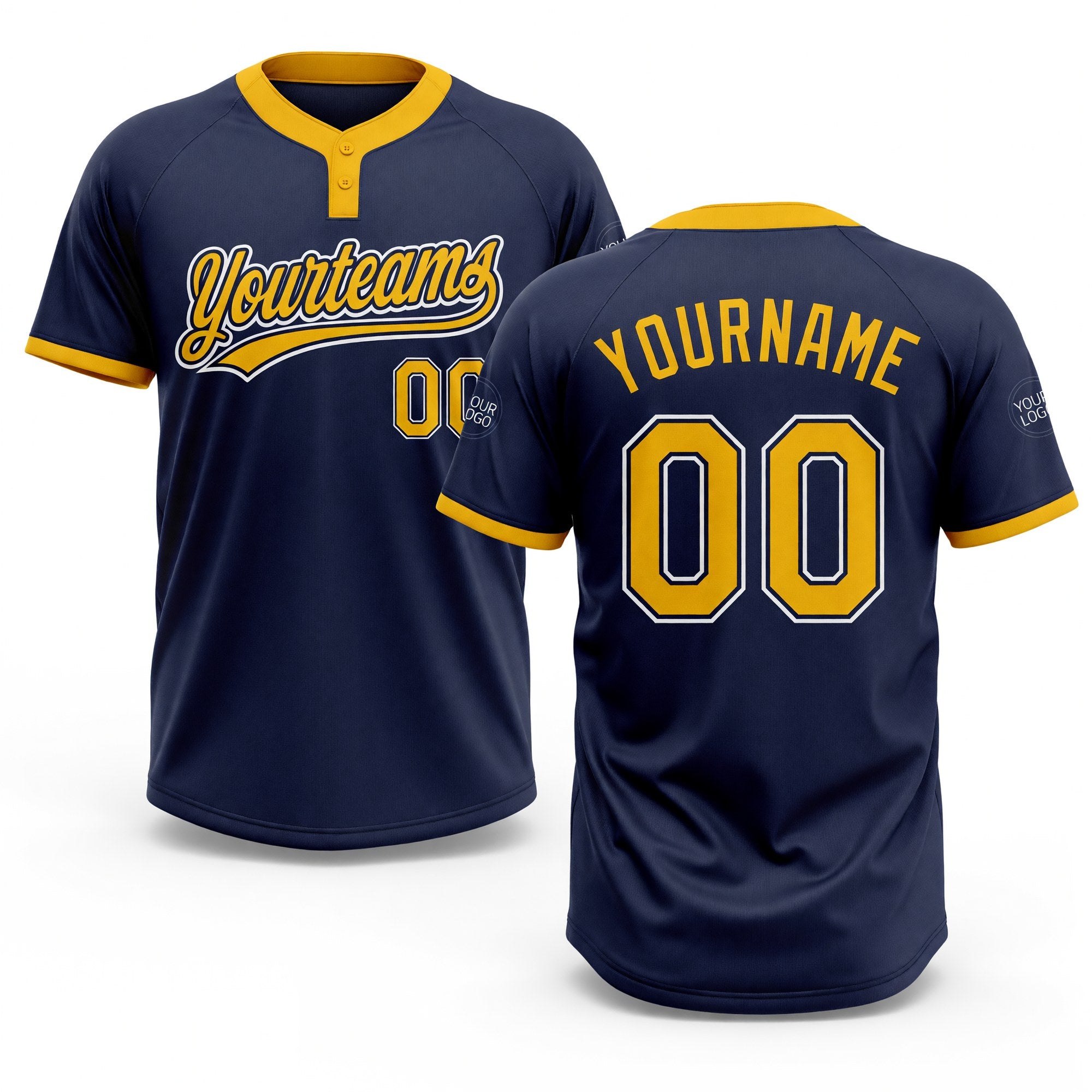 Custom Navy Gold-White Two-Button Unisex Softball Jersey