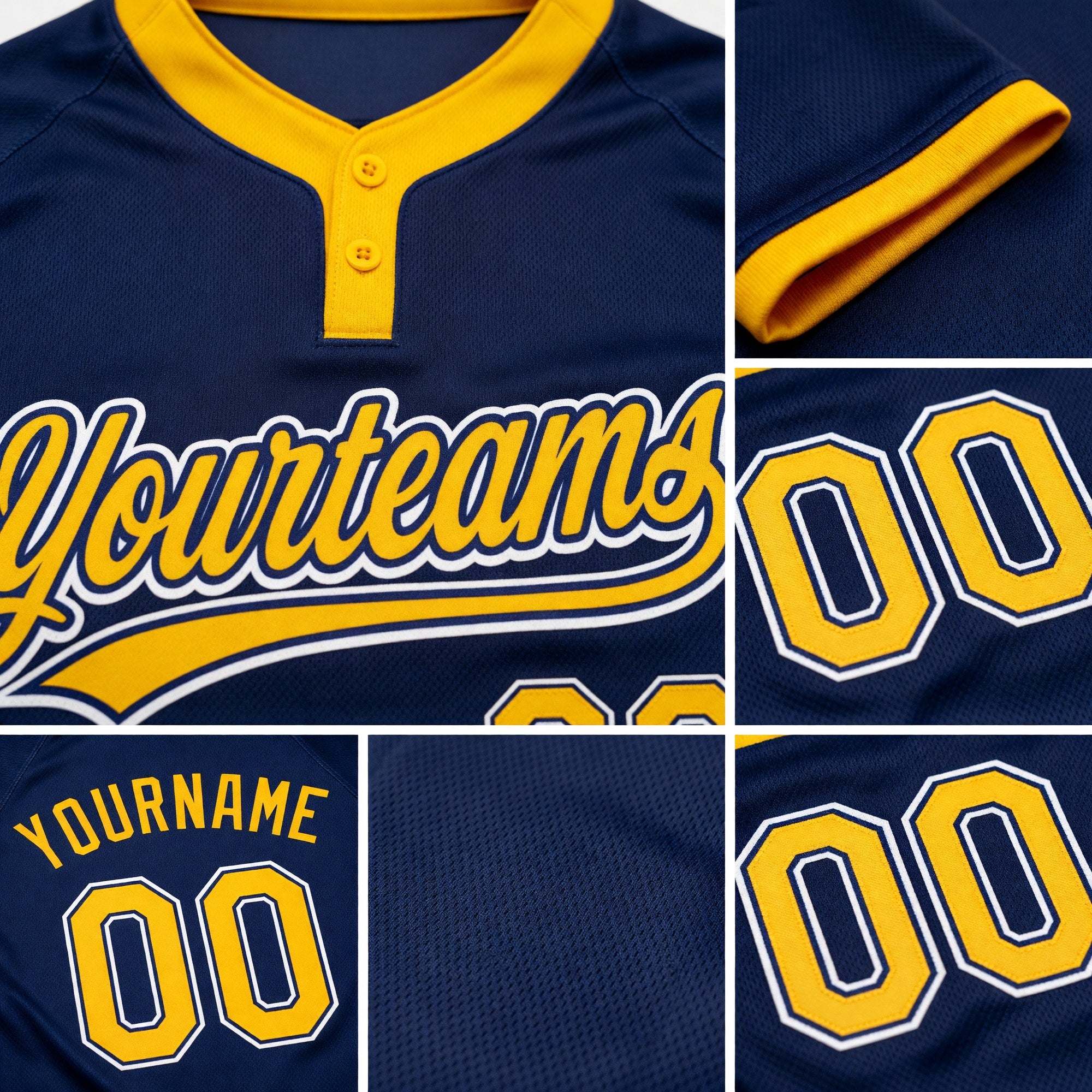 Custom Navy Gold-White Two-Button Unisex Softball Jersey detail