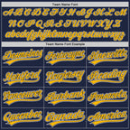 Custom Navy Gold-White Two-Button Unisex Softball Jersey photo 4