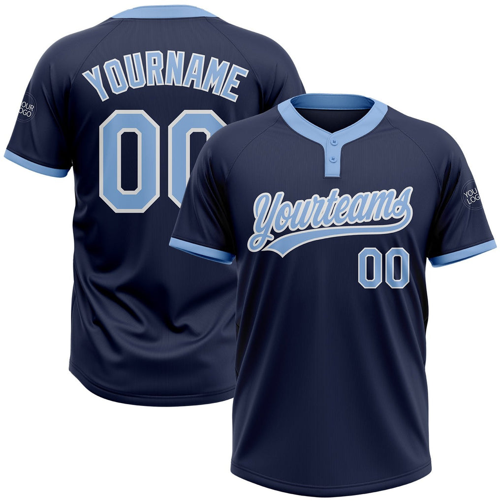 Custom Navy Light Blue-White Two-Button Unisex Softball Jersey photo 1