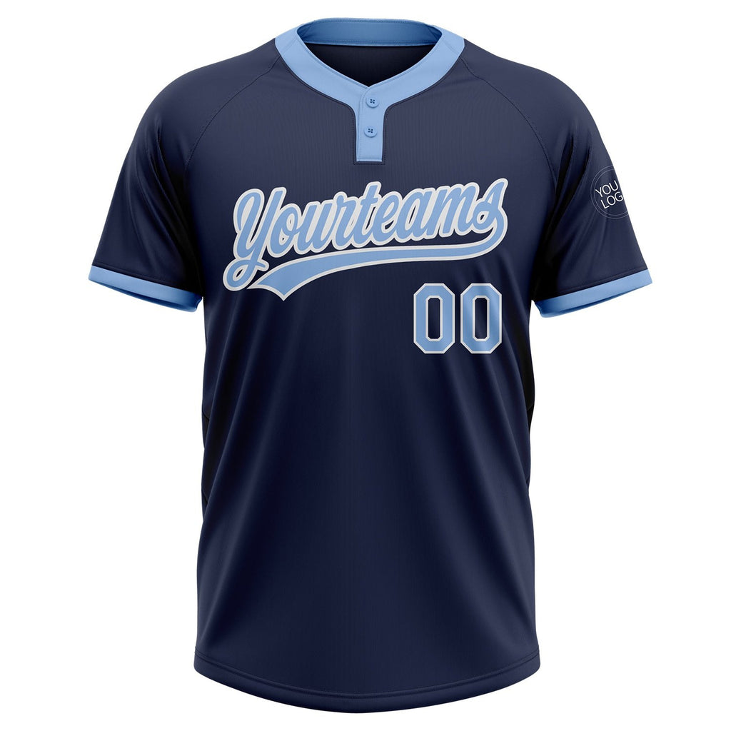 Custom Navy Light Blue-White Two-Button Unisex Softball Jersey photo 2