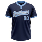 Custom Navy Light Blue-White Two-Button Unisex Softball Jersey photo 2