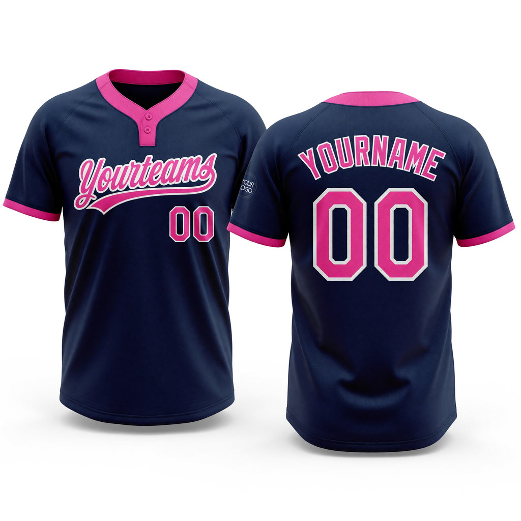 Custom Navy Pink-White Two-Button Unisex Softball Jersey
