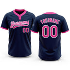 Custom Navy Pink-White Two-Button Unisex Softball Jersey