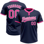 Custom Navy Pink-White Two-Button Unisex Softball Jersey photo 1