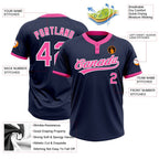 Custom Navy Pink-White Two-Button Unisex Softball Jersey photo 3