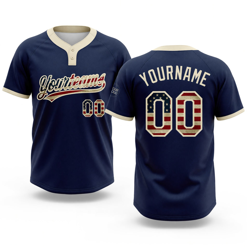 Custom Navy Vintage USA Flag-Cream Two-Button Unisex Softball Jersey