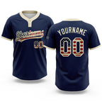 Custom Navy Vintage USA Flag-Cream Two-Button Unisex Softball Jersey
