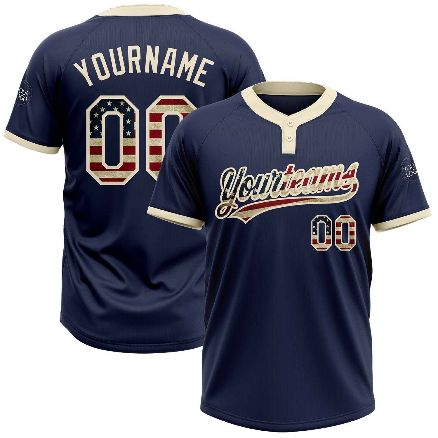 Custom Navy Vintage USA Flag-Cream Two-Button Unisex Softball Jersey photo 1