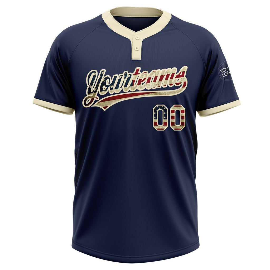 Custom Navy Vintage USA Flag-Cream Two-Button Unisex Softball Jersey photo 2