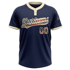 Custom Navy Vintage USA Flag-Cream Two-Button Unisex Softball Jersey photo 2