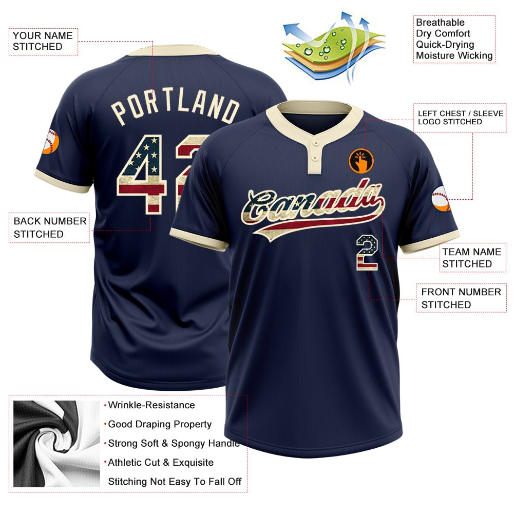 Custom Navy Vintage USA Flag-Cream Two-Button Unisex Softball Jersey photo 3