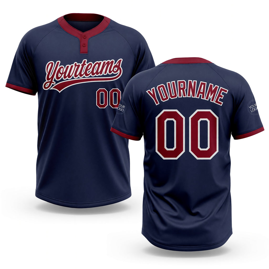 Custom Navy Crimson-White Two-Button Unisex Softball Jersey