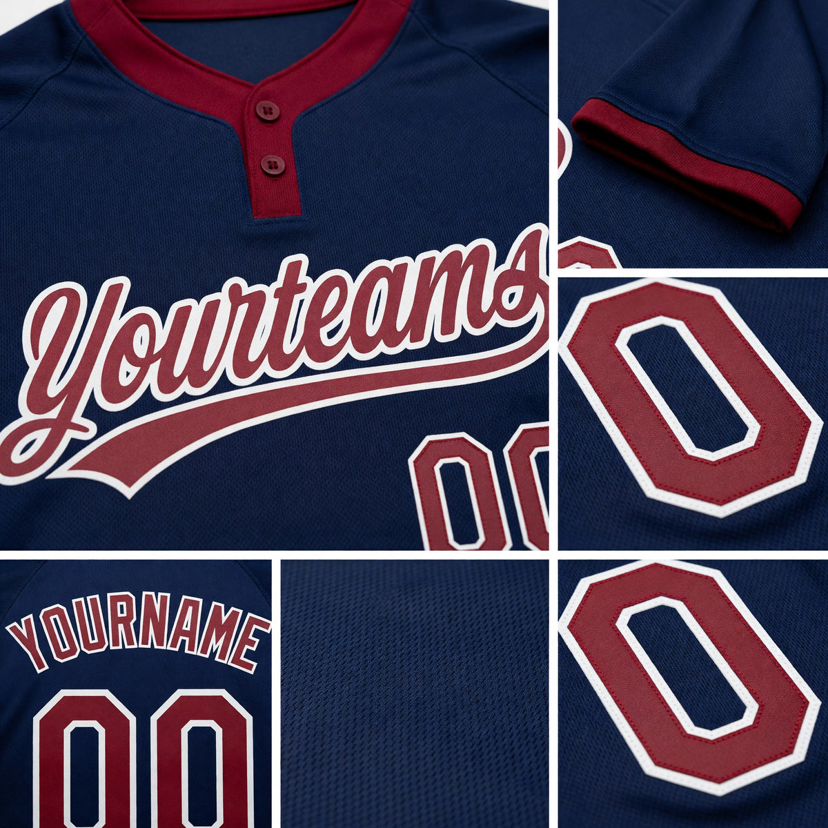 Custom Navy Crimson-White Two-Button Unisex Softball Jersey detail