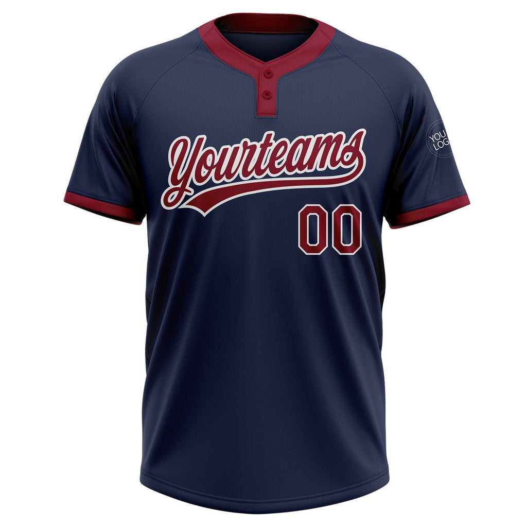 Custom Navy Crimson-White Two-Button Unisex Softball Jersey photo 2