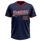 Custom Navy Crimson-White Two-Button Unisex Softball Jersey photo 2