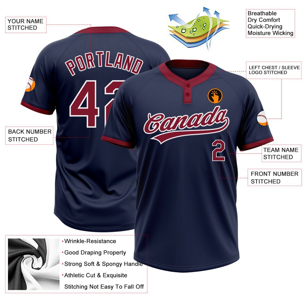 Custom Navy Crimson-White Two-Button Unisex Softball Jersey photo 3