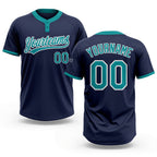 Custom Navy Teal-White Two-Button Unisex Softball Jersey