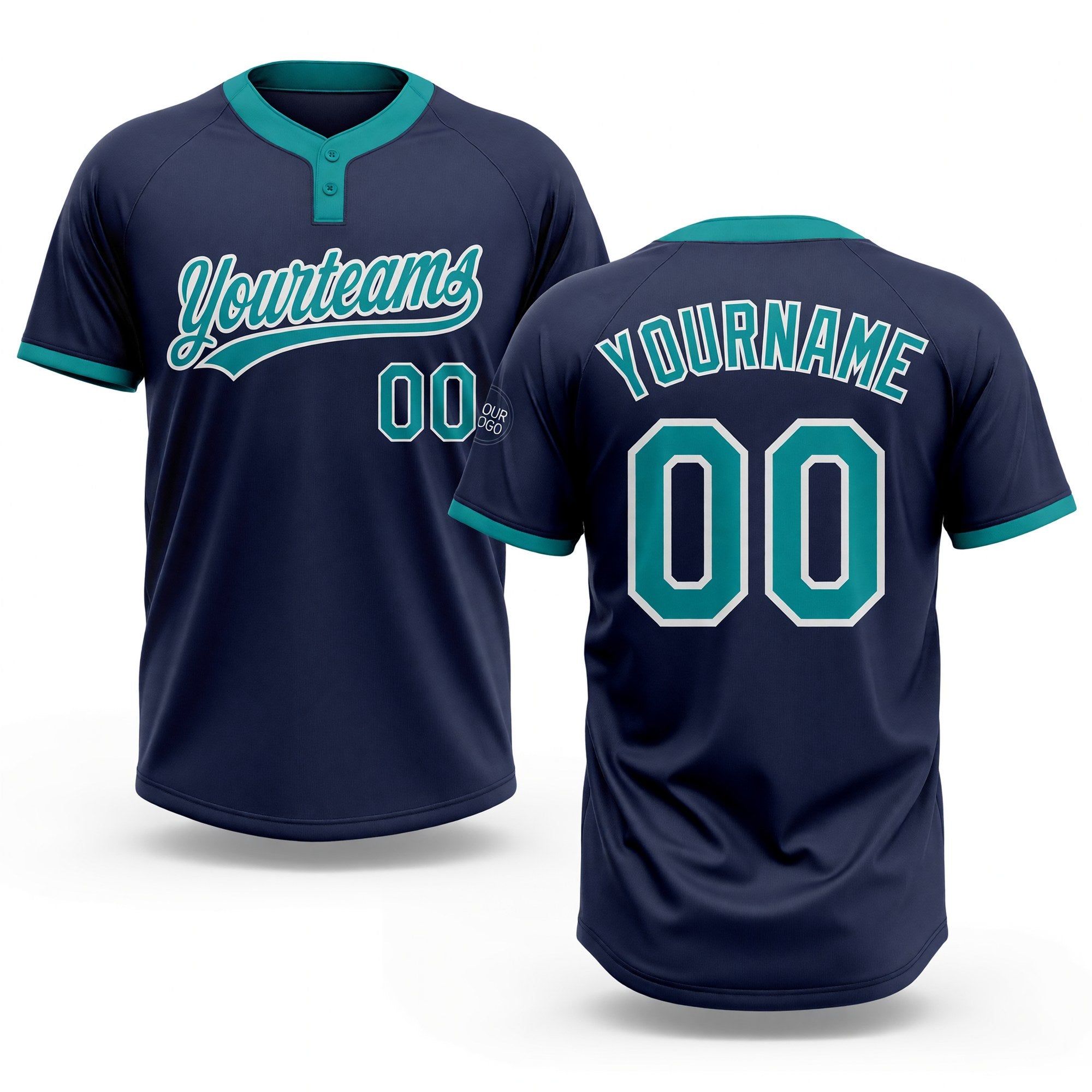 Custom Navy Teal-White Two-Button Unisex Softball Jersey