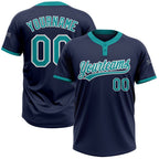 Custom Navy Teal-White Two-Button Unisex Softball Jersey photo 1