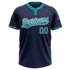 Custom Navy Teal-White Two-Button Unisex Softball Jersey photo 2