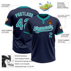Custom Navy Teal-White Two-Button Unisex Softball Jersey photo 3