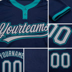 Custom Navy Gray-Teal Two-Button Unisex Softball Jersey detail