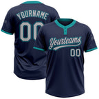Custom Navy Gray-Teal Two-Button Unisex Softball Jersey photo 1