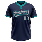 Custom Navy Gray-Teal Two-Button Unisex Softball Jersey photo 2