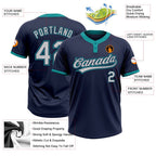Custom Navy Gray-Teal Two-Button Unisex Softball Jersey photo 3