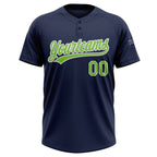Custom Navy Neon Green-White Two-Button Unisex Softball Jersey photo 2