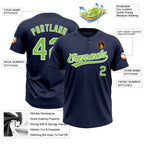 Custom Navy Neon Green-White Two-Button Unisex Softball Jersey photo 3