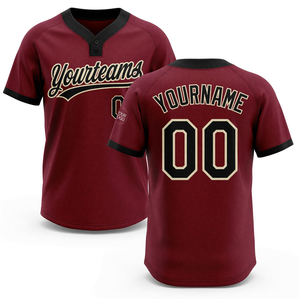 Custom Crimson Black-Cream Two-Button Unisex Softball Jersey