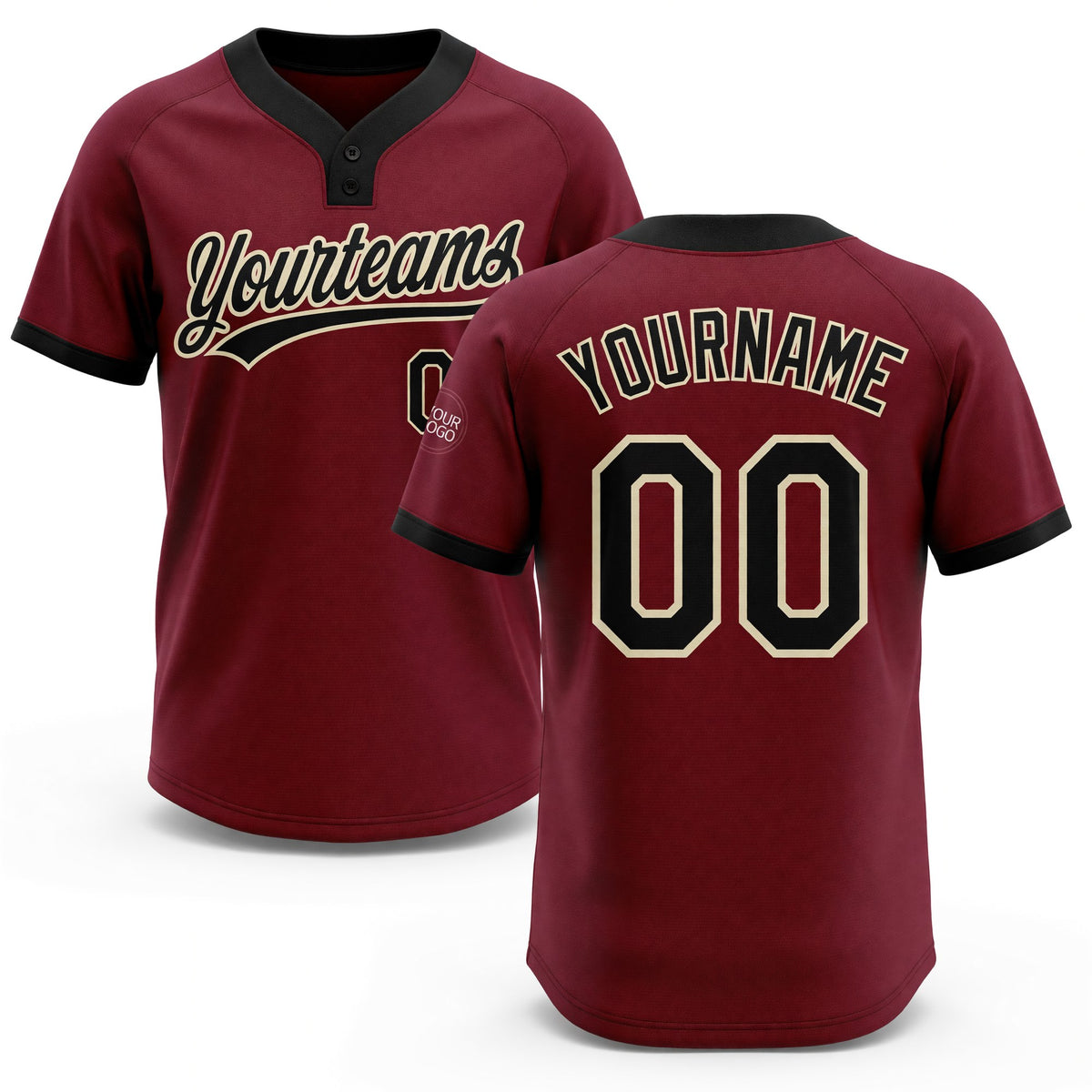 Custom Crimson Black-Cream Two-Button Unisex Softball Jersey