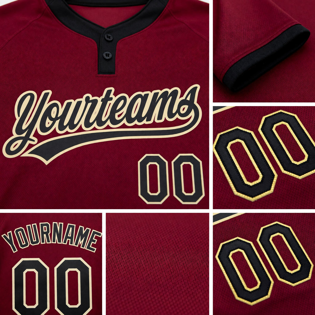Custom Crimson Black-Cream Two-Button Unisex Softball Jersey detail