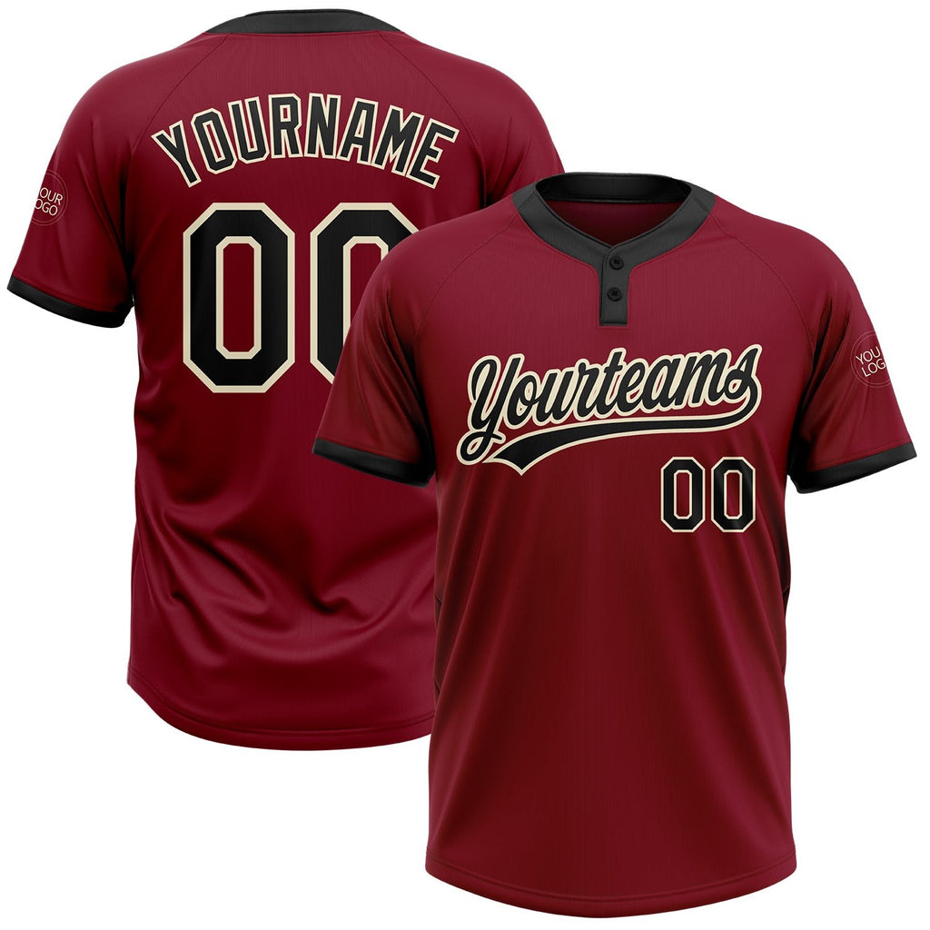 Custom Crimson Black-Cream Two-Button Unisex Softball Jersey photo 1