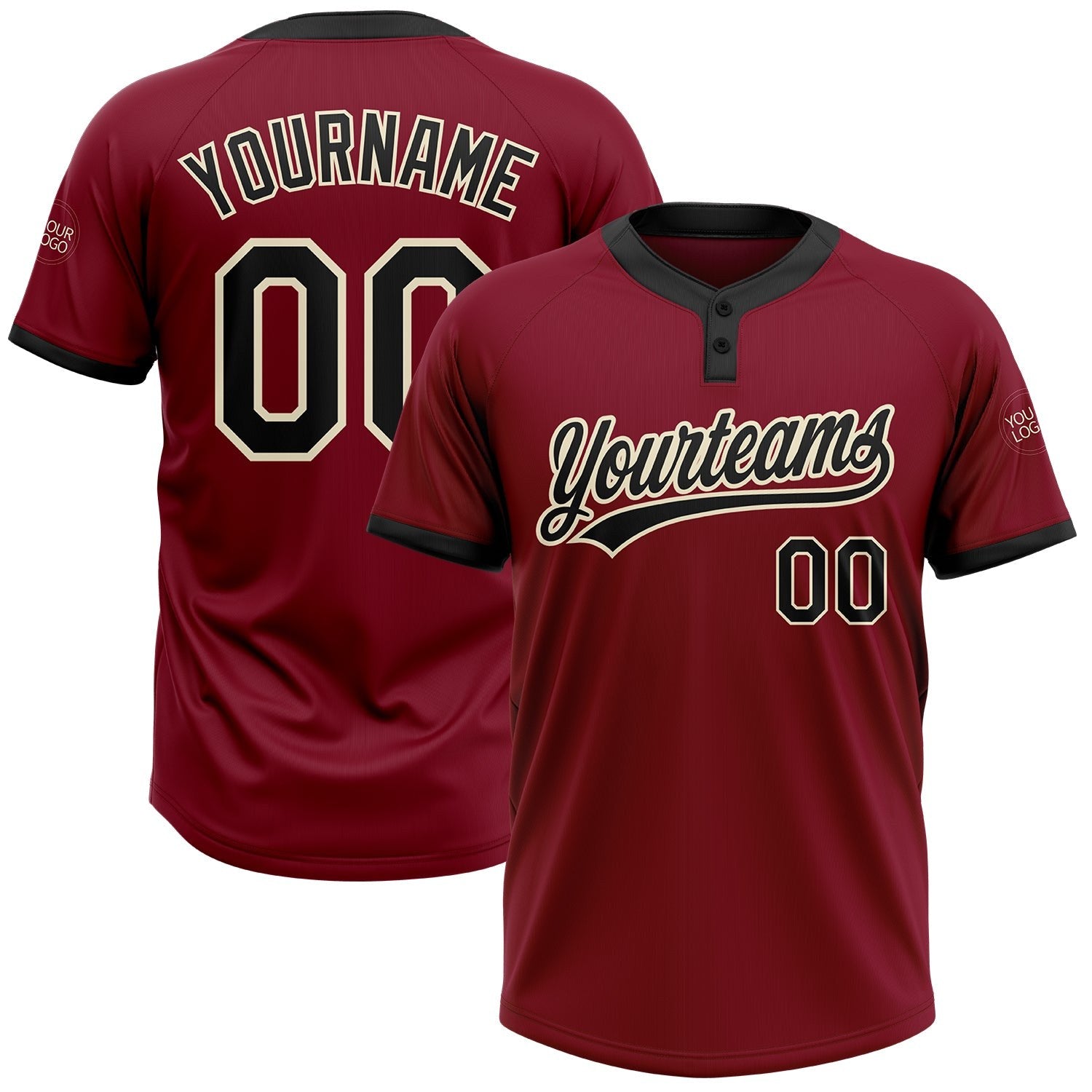 Custom Crimson Black-Cream Two-Button Unisex Softball Jersey photo 1