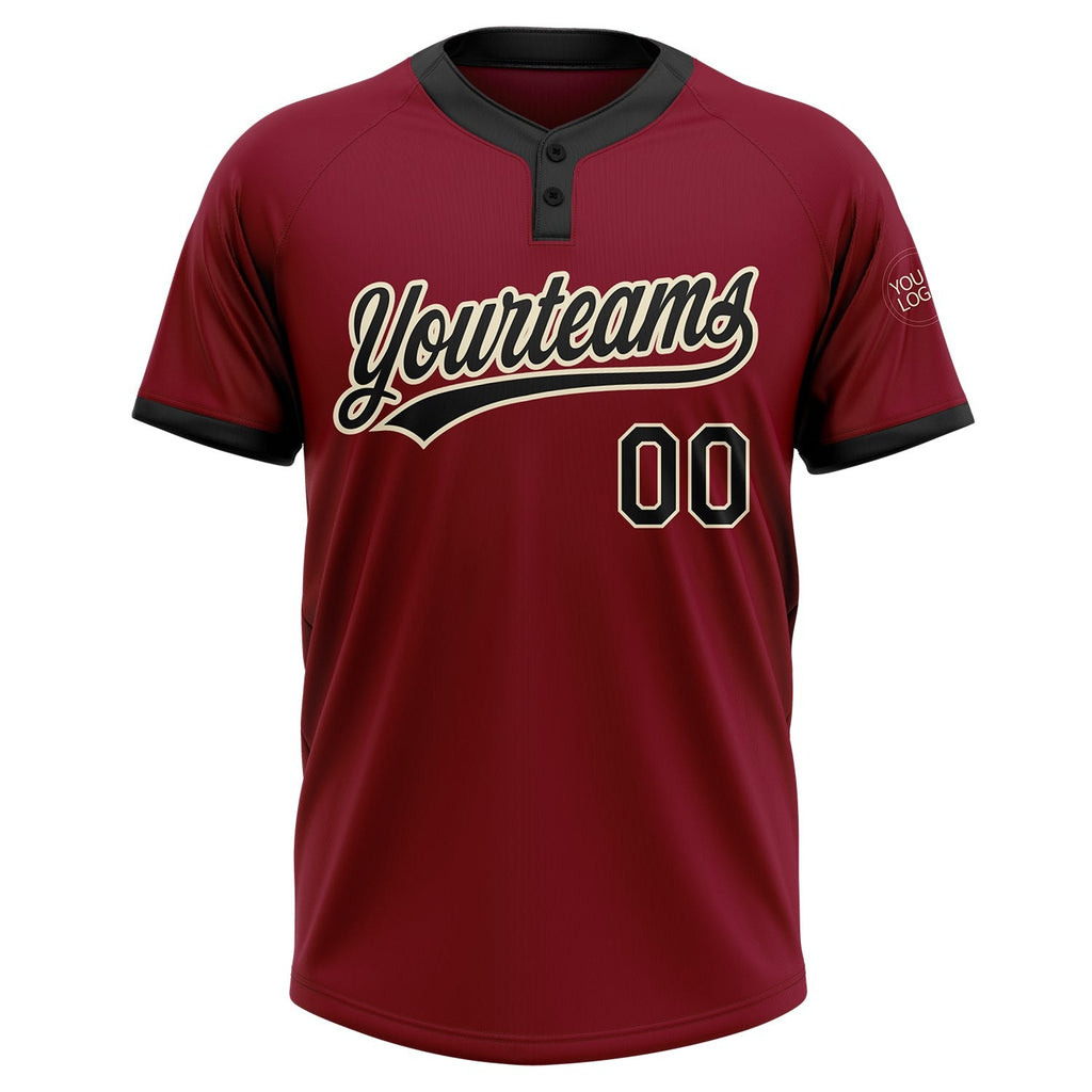 Custom Crimson Black-Cream Two-Button Unisex Softball Jersey photo 2