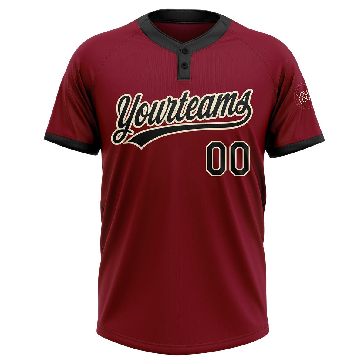 Custom Crimson Black-Cream Two-Button Unisex Softball Jersey photo 2