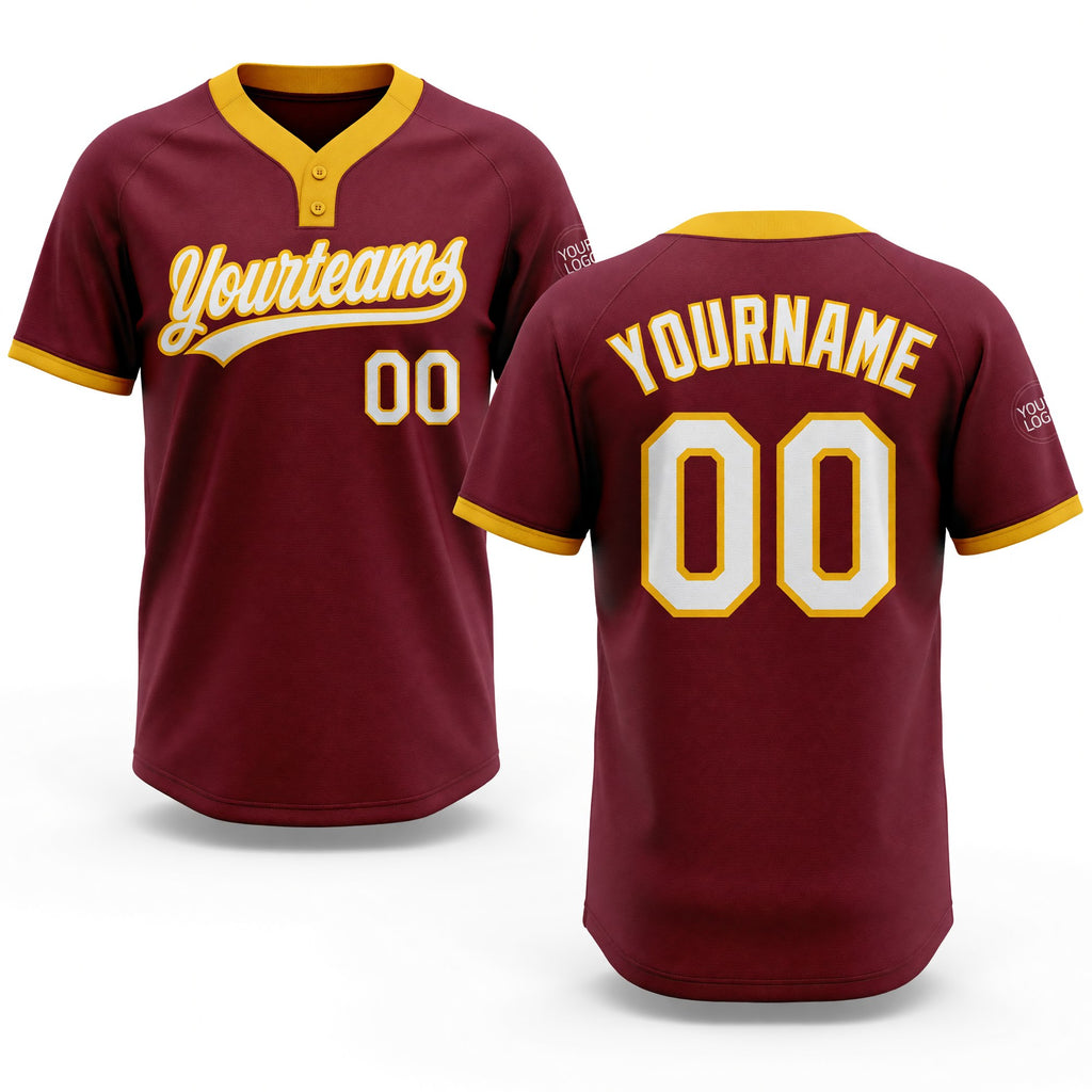Custom Crimson White-Gold Two-Button Unisex Softball Jersey