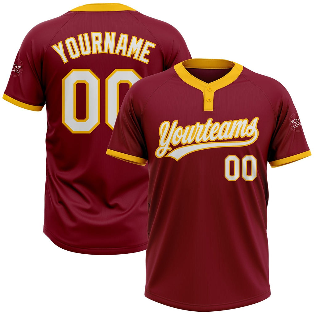 Custom Crimson White-Gold Two-Button Unisex Softball Jersey photo 1