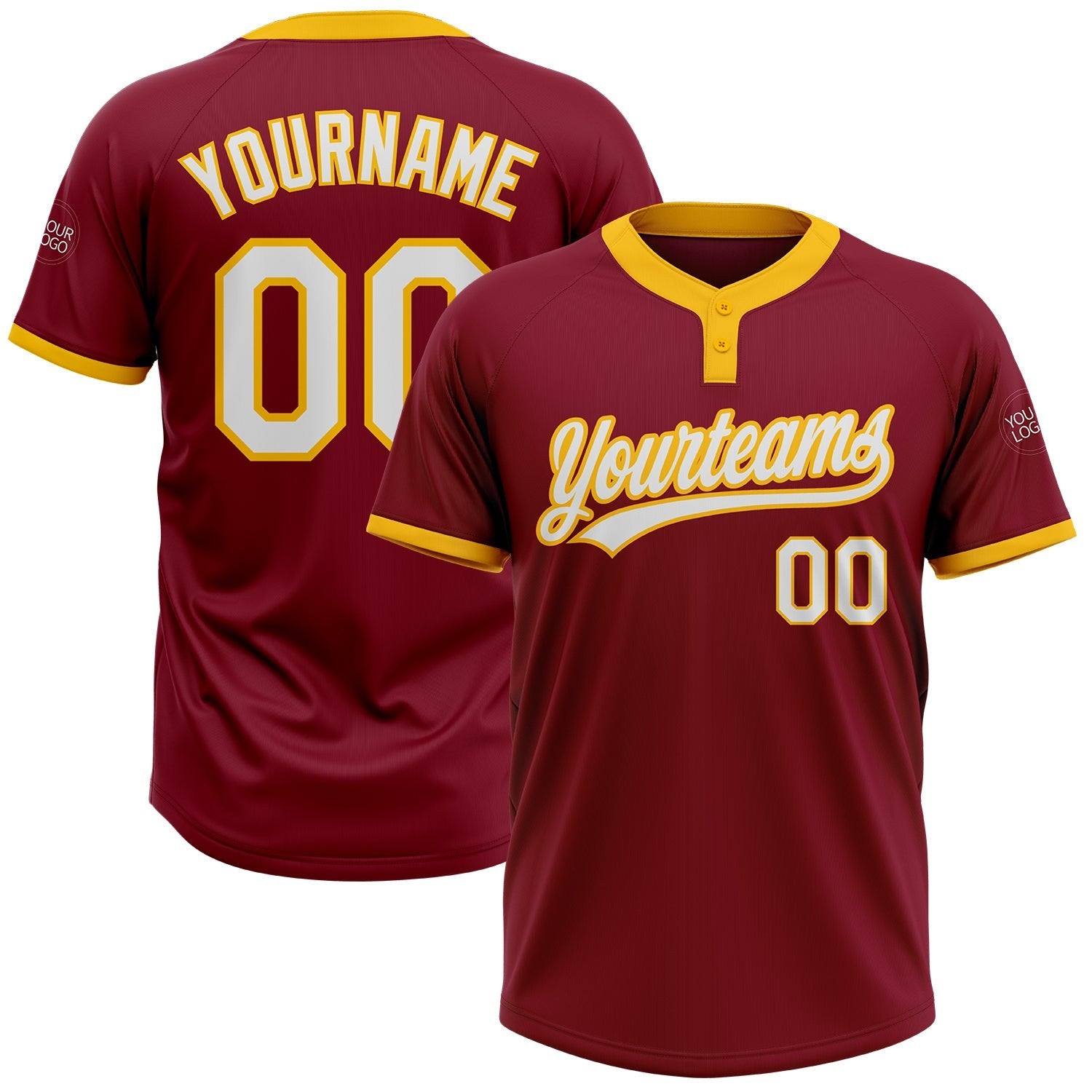 Custom Crimson White-Gold Two-Button Unisex Softball Jersey photo 1