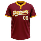 Custom Crimson White-Gold Two-Button Unisex Softball Jersey photo 2